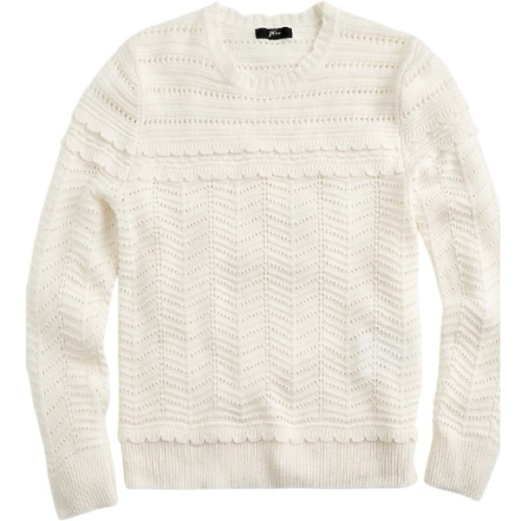 J. Crew White Scalloped Pointelle Lightweight Sweater Womens S - Picture 1 of 9